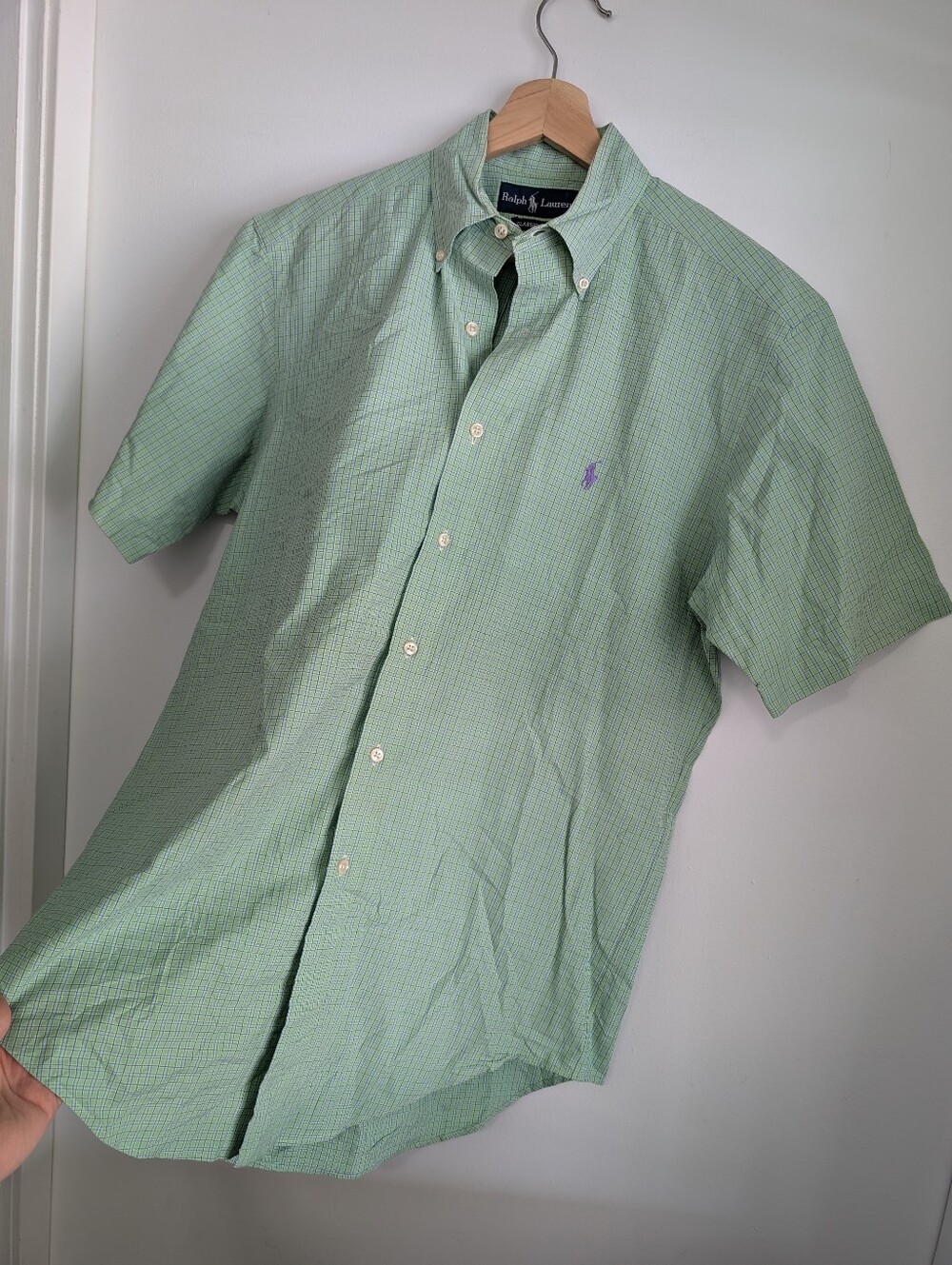 Vintage Ralph Lauren Mens Small Dress Shirt Classic Fit Preppy Polo Green Plaid